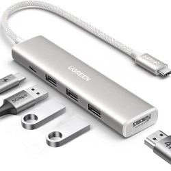 CM478\ 35580\UGREEN 5-in-1 USB-C To HDMI HDMI  4K@30Hz + 3*USB 3.0 A+PD Power Converter  creamy white