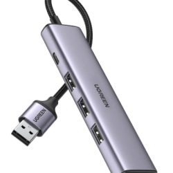 CM475\60600UGREEN USB-C to 3×USB-A 3.0 Hub Up to  5Gpbs + RJ45 (1000M) Ethernet Adapter  (Aluminium Case)