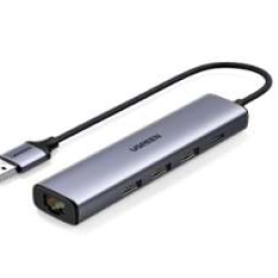  CM475\60554\UGREEN USB3.0 to 3×USB3.0 +RJ45 (1000M)  Ethernet Adapter Type-C Power Supply