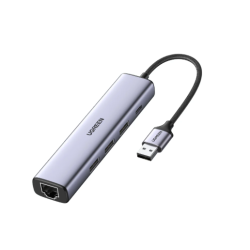  CM475\60554\UGREEN USB3.0 to 3×USB3.0 +RJ45 (1000M)  Ethernet Adapter Type-C Power Supply