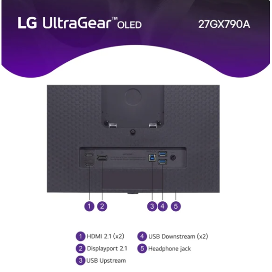 LG 27GX790A UltraGear™ 27” OLED 2K HDR10 480Hz 0.03ms G-SYNC Compatible 2.1 Both HDMI & Display Port Adjustable Stand - Black LG 27GX790A UltraGear™ 27” OLED 2K HDR10 480Hz 0.03ms G-SYNC Compatible 2.1 Both HDMI & Display Port Adjustable Stand - Black