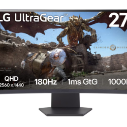 LG 27" 27GS60QC-B UltraGear™ 1000R curved gaming monitor | QHD, 1ms (GtG), 180Hz 2K 