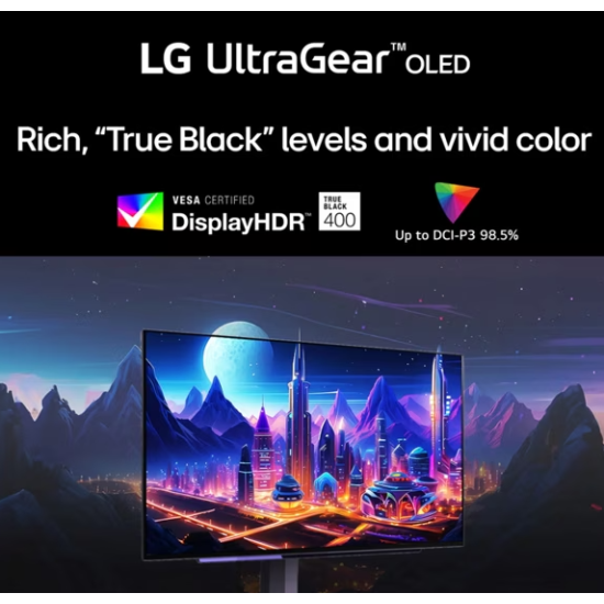 LG 27GS95QE-B UltraGear™ 27” OLED 2K HDR10 240Hz 0.03ms True Black 400 G-SYNC Compatible HDMI 2.1 Adjustable Stand LG 27GS95QE-B UltraGear™ 27” OLED 2K HDR10 240Hz 0.03ms True Black 400 G-SYNC Compatible HDMI 2.1 Adjustable Stand