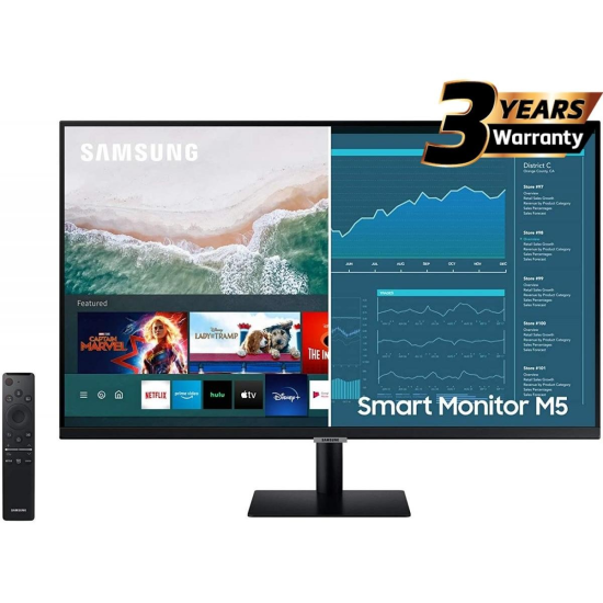 SAMSUNG M5 (BM500) 27" FHD HDR10 Smart Monitor 4ms (GTG),1B Colors & USB Ports - with Netflix, YouTube & Apple TV Streaming - Black