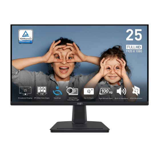 MSI Monitor PRO MP251 25" Flat FHD, Frequency 100Hz IPS, Built-In Speaker Black / 3 Years Warranty