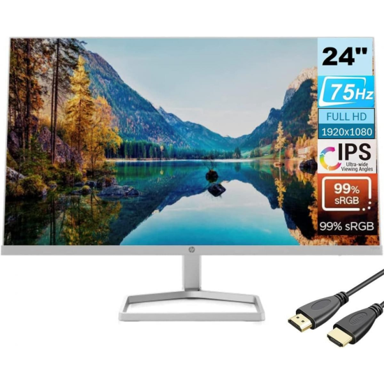 HP Monitor M24FW 24-inch, Ultraslim IPS FHD Display, 75 Hz, 300 nits, FreeSync™- Silver & White