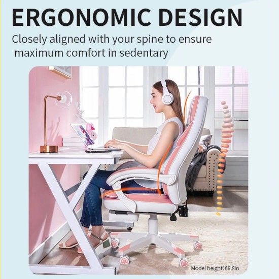 Dowinx Gaming Chair Ergonomic with Footrest and Double Layer Thick Cushion PU Leather Pink