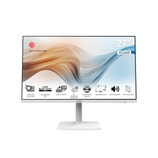 MSI Monitor Modern MD272QPW 27" Flat WQHD, Frequency 75Hz IPS, USB-C (DP Alternate), HDMI and DisplayPort, White /3 Years Warranty