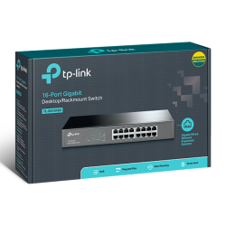 TP-LINK TL-SG1016D 10/100/1000Mbps 16-Port Ethernet Unmanaged Switch Plug and Play Metal Desktop/Rackmount & Fanless