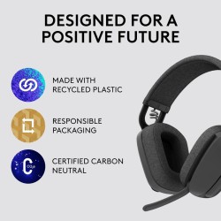 Logitech Zone Vibe 100 Lightweight Wireless Over Ear Headphones with Noise Canceling Microphone, Advanced Multipoint Bluetooth Headset - Graphite