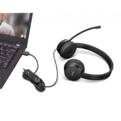 Lenovo USB-A Wired Stereo On-Ear Headset (with Control Box) Light-weighted for wear comfort Rotatable boom microphone